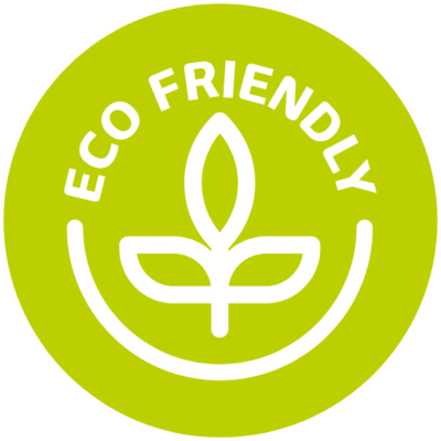 Green badge with 'Eco Friendly' text and a white leaf symbol.